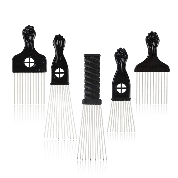 5 kpl Black Fist Metal Hair Picks Comb